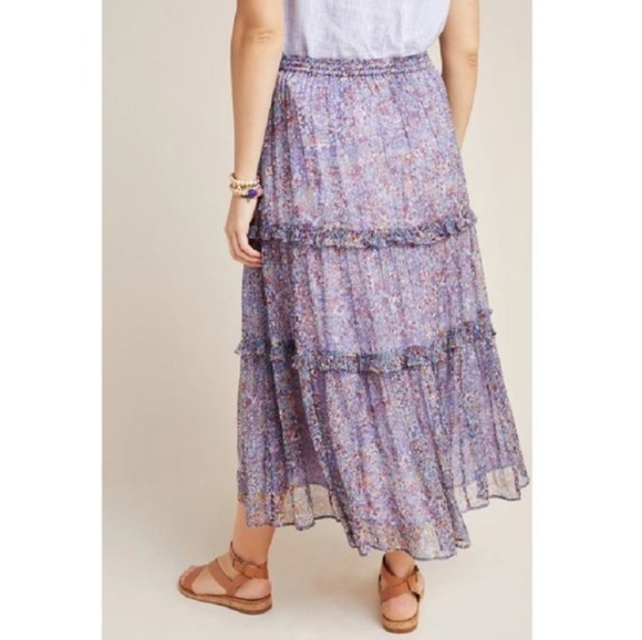 Anthropologie Purple Seurat Tiered Midi Skirt - Picture 3 of 14
